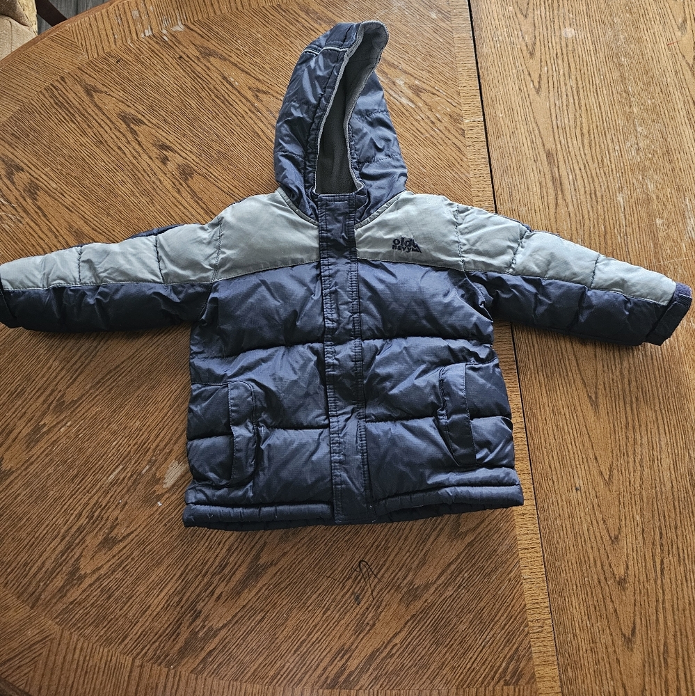 2t Old Navy Blue Gray Hooded Lined Puffer Jacket Winter Fall Spring Cozy Snow